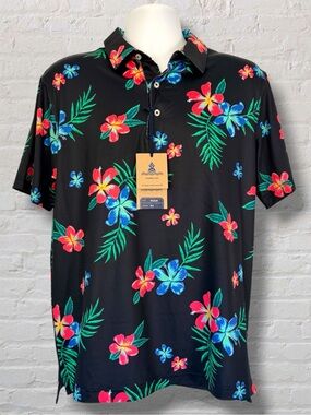 Chubbies Electric Flowers Performance Polo Black Floral UPF Golf NWT Mens Medium
